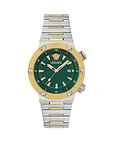 Versace Men's Swiss Two-tone Stainless Steel Bracelet Watch 43mm In Ip Two Tone Green