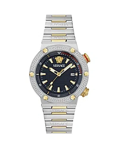 Versace Men's Greca Logo Diver Stainless Steel Bracelet Watch/43mm In Two Tone Black