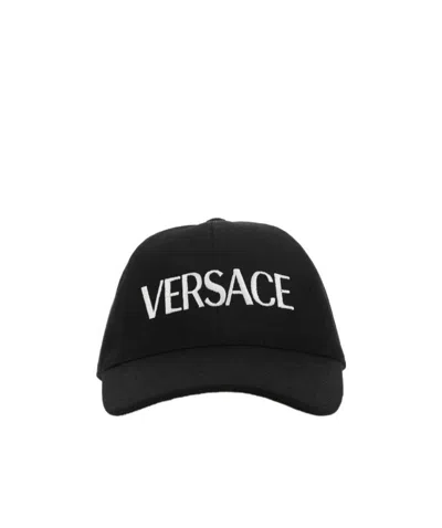 Versace Greca Logo-embroidered Baseball Cap In Black