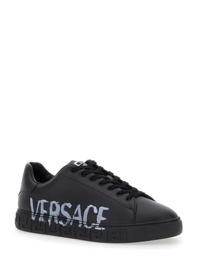 Versace Logo Greca Sneakers In Black