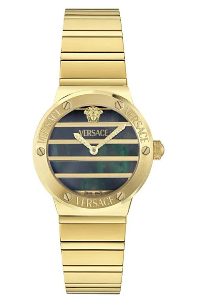 Versace Greca Logo Mother-of-pearl Bracelet Watch, 33mm In Gold