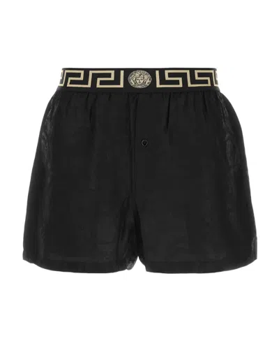 Versace Greca Logo-print Shorts In Black