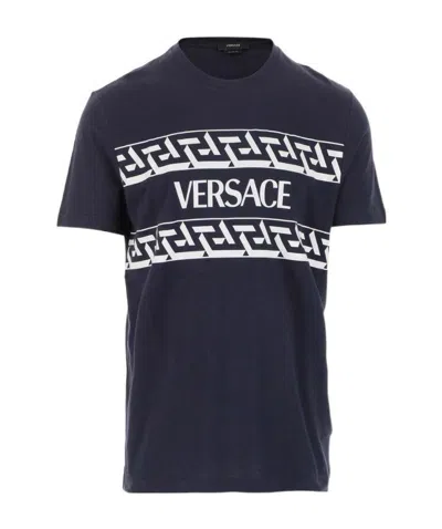 Versace Greca Logo-print T-shirt In Black