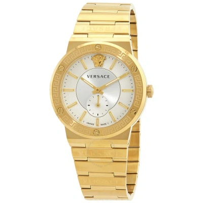 Versace Greca Logo Quartz Silver Dial Men's Watch Vevi00520 In Gold / Gold Tone / Silver / Yellow