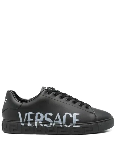 Versace Greca Logo Sneakers In Black
