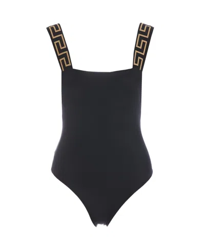 Versace Greca Logo Swimwear In Black