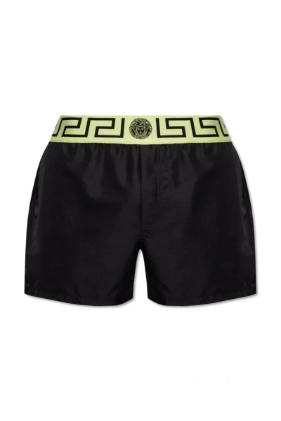 Versace Greca-jacquard Swim Shorts In Black