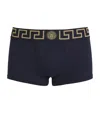 Versace Topeka Cotton Low Rise Logo Trunks In Blue