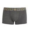 Versace Logo Stretch-cotton Boxer Briefs In Grey