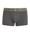 Versace Logo Stretch-cotton Boxer Briefs In Grey