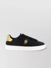 Versace Black Low Top Sneakers With Contrasting Heel With Logo Lettering And Medusa Plaque In Tech Fabric Ma