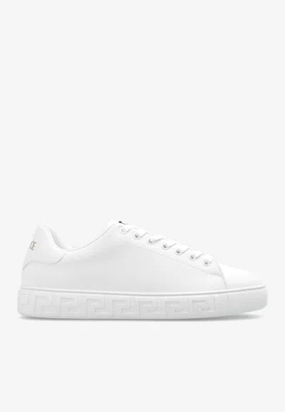 Versace Greca Low-top Faux-leather Sneakers In White