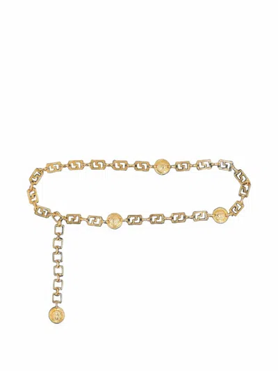 Pre-owned Versace Greca Medusa Chain Belt In Gold