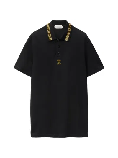 Versace Greca Medusa Polo Shirt In Black