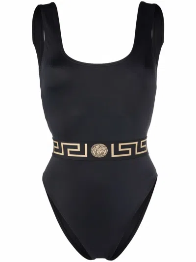 Versace Greca Medusa Print One-piece Swimsuit In Black