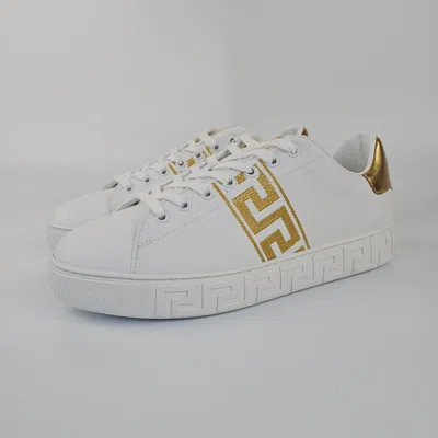 Pre-owned Versace Greca Men's White/gold Low Top Sneakers