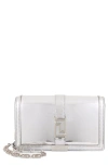 Versace Greca Metallic Leather Wallet On A Chain In Gray