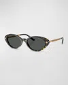 Versace Greca Mixed-media Oval Sunglasses In Havana