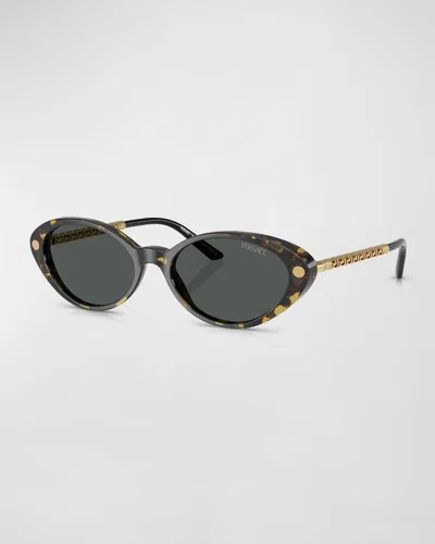 Versace Greca Mixed-media Oval Sunglasses In Brown
