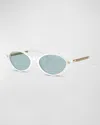 Versace Greca Mixed-media Oval Sunglasses In White