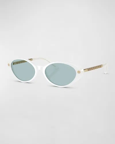Versace Greca Mixed-media Oval Sunglasses In White