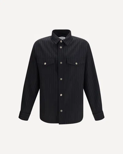 Versace Greca Monogram Jacquard Wool Shirt In Black