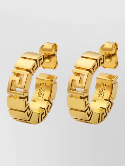 Versace Greca Motif Hoop Earrings Geometric Band In Gold
