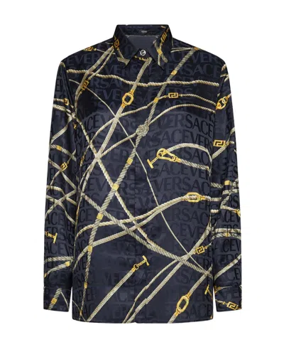 Versace Greca Nautical Long-sleeve Shirt In Black