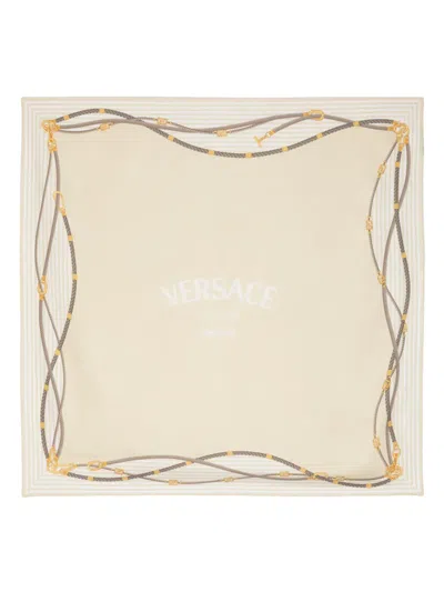 Versace Greca Nautical-print Silk Scarf In Neutrals
