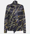 Versace Greca Nautical Tie-neck Blouse In Blue