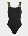 Versace Black One-piece Swimsuit With Greca Detail In Stretch Polyamide Woman In Black