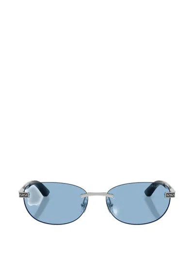 Versace Greca Oval-frame Sunglasses In 실버 톤