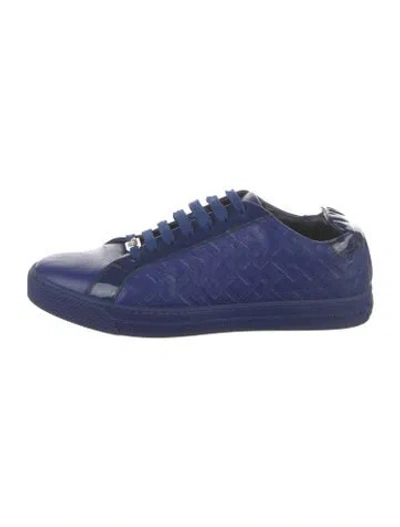 Pre-owned Versace Greca Pattern Leather Sneakers In Blue