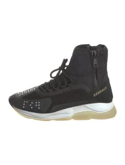 Pre-owned Versace Greca Pattern Mesh Sneakers In Black
