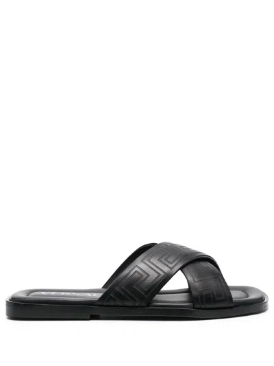 VERSACE GRECA-PATTERN OPEN-TOE SLIDES