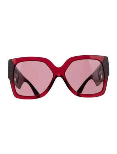 Pre-owned Versace Greca Pattern Oversize Sunglasses In Burgundy