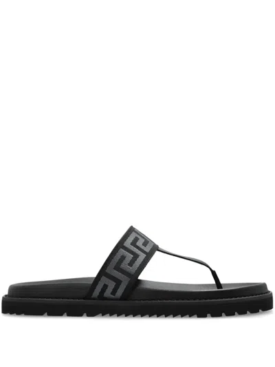 Versace Greca-patterned Flip Flops In Schwarz