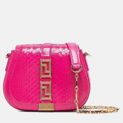 Pre-owned Versace Greca Pink Leather Chain Shoulder Bag