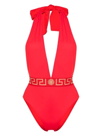 Versace Greca Pink Swimsuit In Red