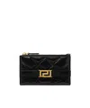 Versace Greca-plaque Diamond-quilted Leather Wallet In Black
