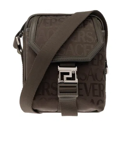 Versace Greca-plaque Logo-print Bag In Black