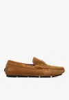 Versace Greca Plaque Suede Loafers In Brown