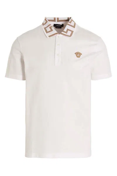 Versace Greca Short-sleeved Polo Shirt In Optical White