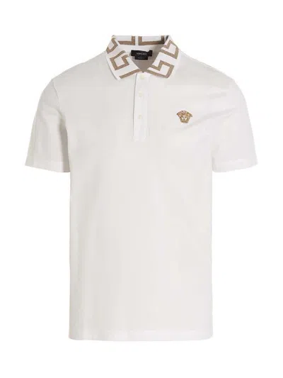 Versace Greca Short-sleeved Polo Shirt In Optical White