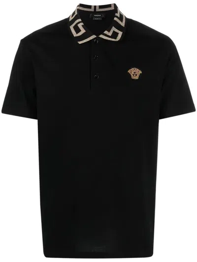 Versace Greca Polo Short Sleeve In Black