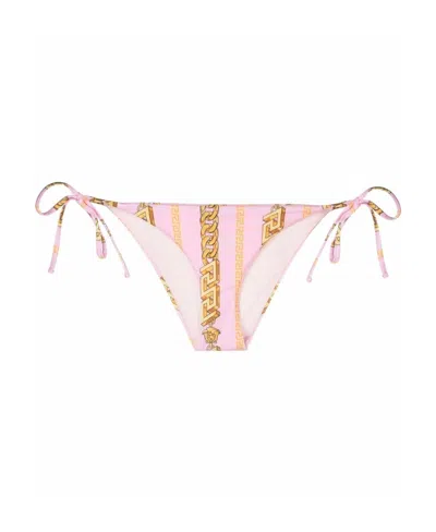 Versace Greca-print Bikini Bottom In Pink