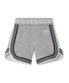 Versace Greca Print Cotton Shorts In Gray