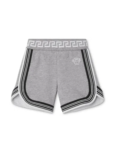 Versace Babies' Greca Print Cotton Shorts In Grey