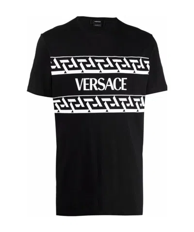 Versace Greca-print Cotton T-shirt In Black