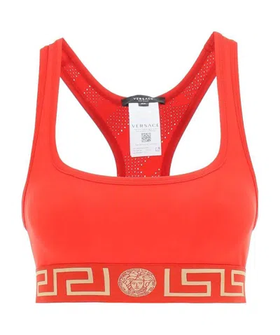 Versace Greca-print Cropped Top In Red